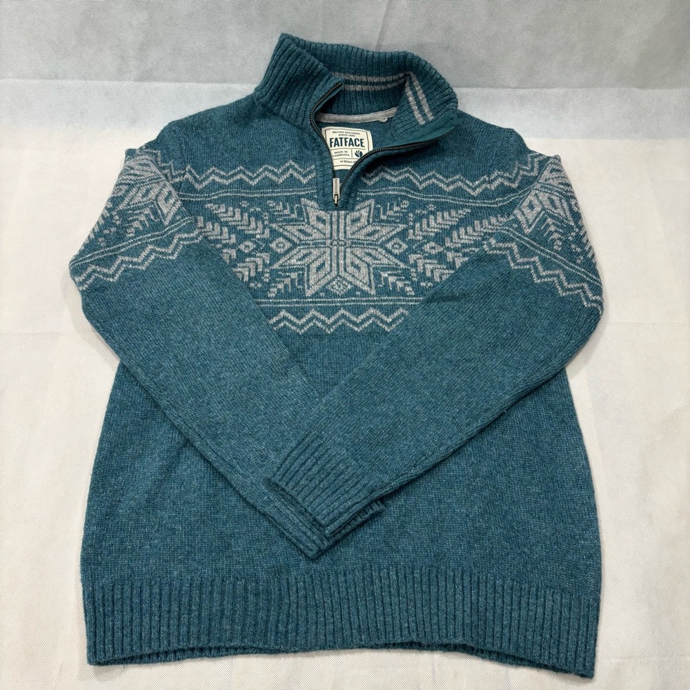 Fat Face Teal and White Men's Zip-Up Sweater